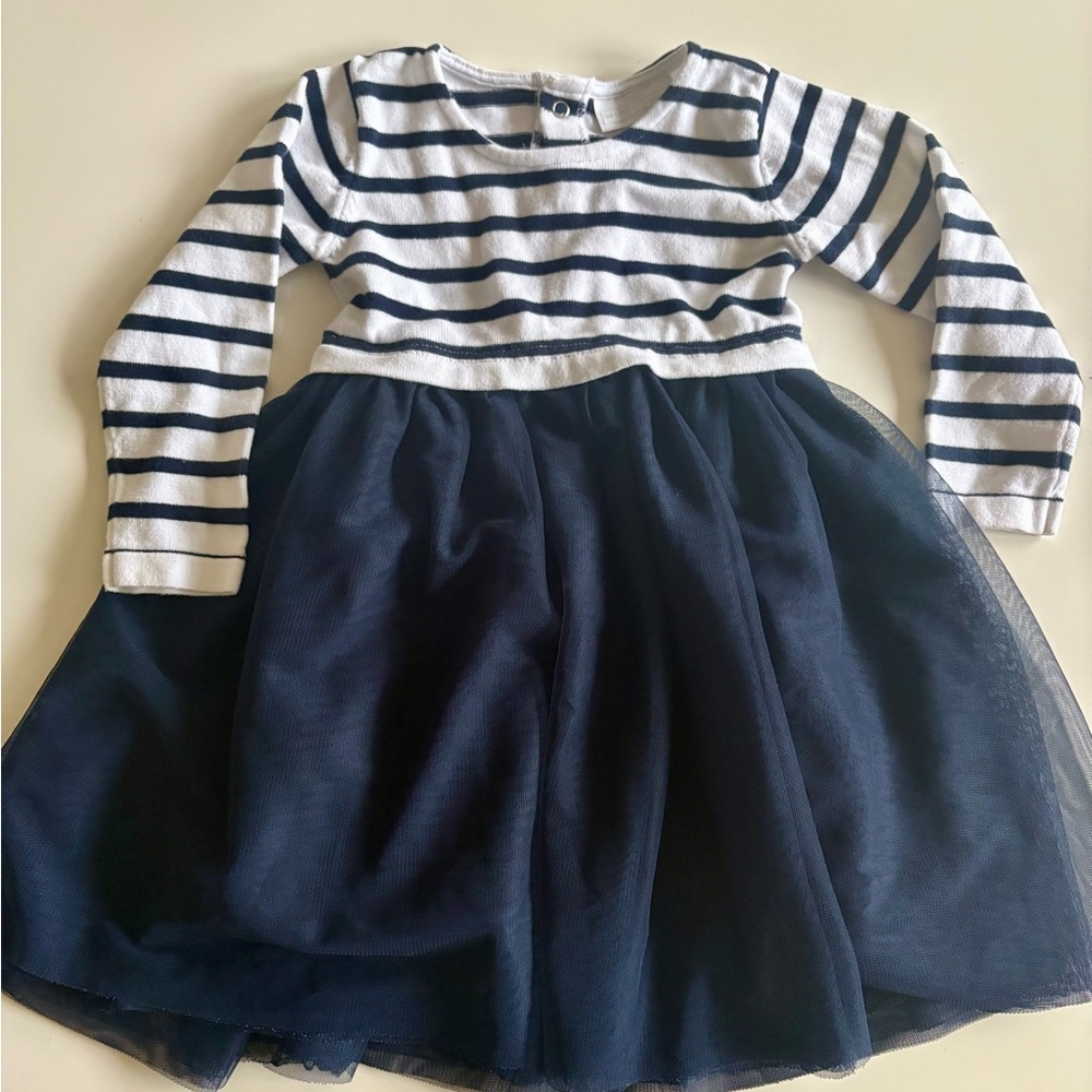 Striped Navy and White Kids Dress - The Little White Company London
